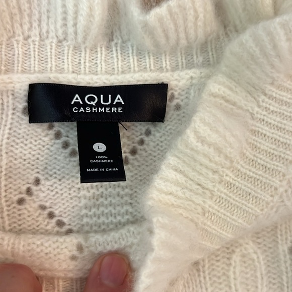 AQUA Cashmere Ruffled Turtleneck Sweater Ivory 100% Cashmere Large - Picture 7 of 7